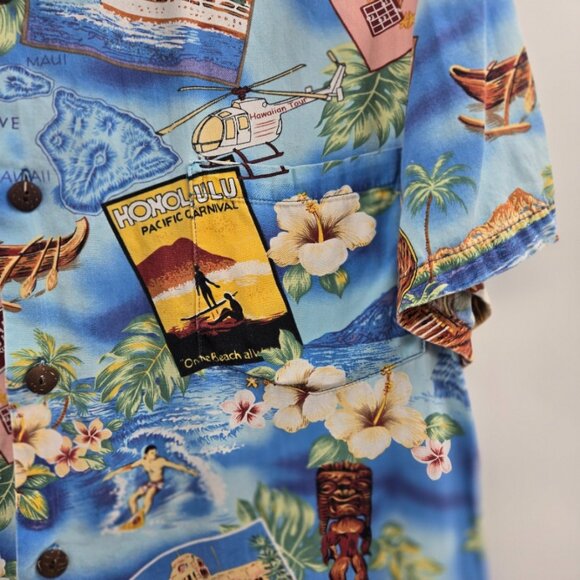 Vintage High Surf Hawaiian Aloha Blue Short-Sleeved Shirt 100% Cotton Medium - Picture 4 of 6